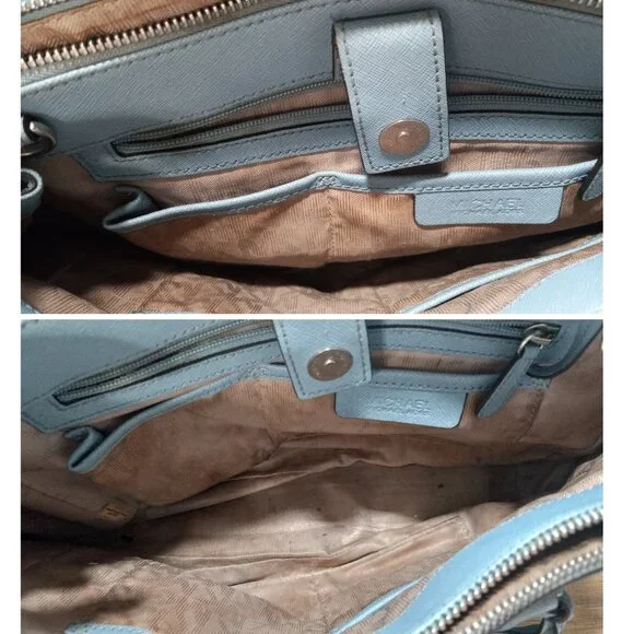 👉LAST CHANCE‼️ Michael Kors Sutton Metallic Silver Stripe Saffiano Satchel - Picture 12 of 16